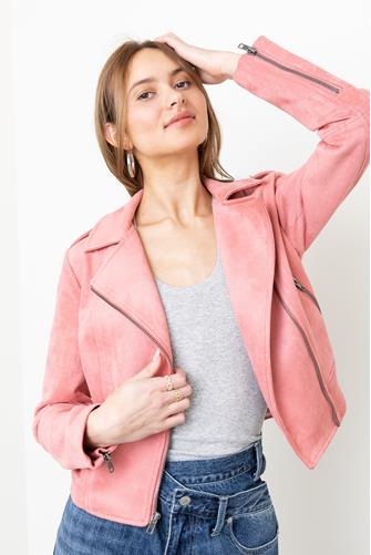 Crop It To Me Suede Moto Jacket DEEP LIPSTICK
