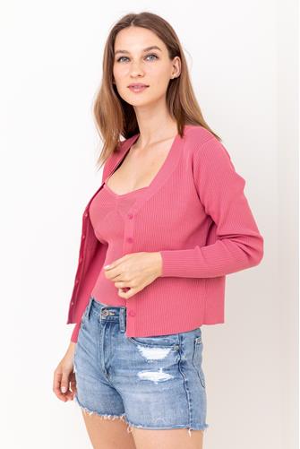 Spring Roll Sweater Top DEEP LIPSTICK