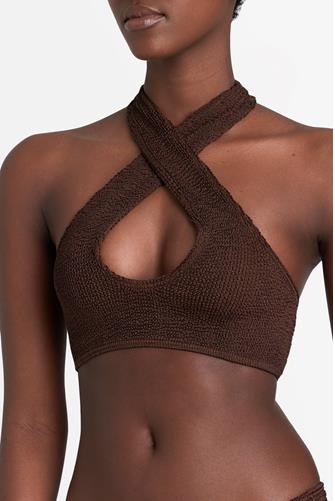 Carmen Crop Halter Bikini Top CHOCOLATE