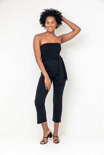 Strapless Tie Waist Jumpsuit BLACK