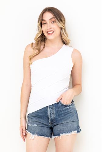 One Shoulder Ruffle Tank OFF WHITE