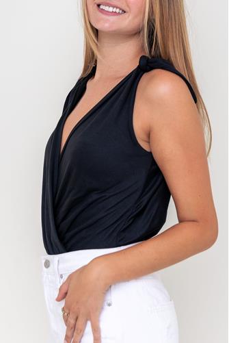 Tie Shoulder Surplice Bodysuit BLACK