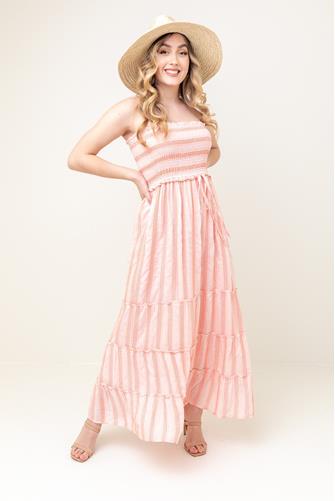 Stripe Smocking Maxi Dress PINK MULTI