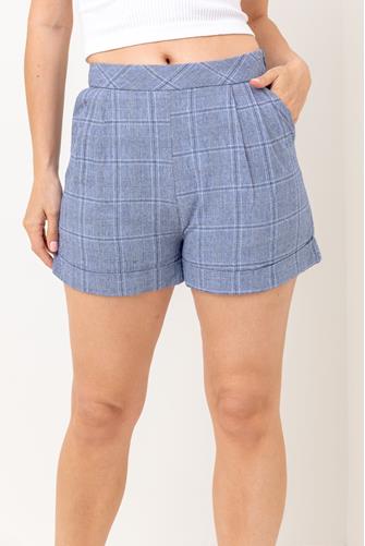 Plaid Printed Folded Short BLUE MULTI