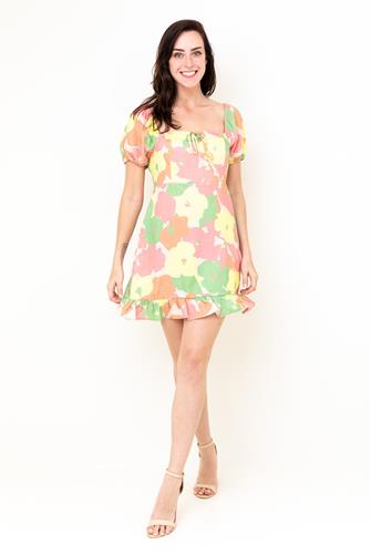 Fresh Breeze Puff Sleeve Dress FLOWER BURST