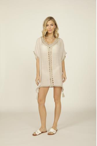 Crochet V-Neck Cover-up MINKY TAUPE