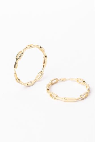 Pave Triple Link Hoop Earring GOLD