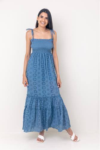 Tie Shoulder Eyelet Maxi Dress INDIGO