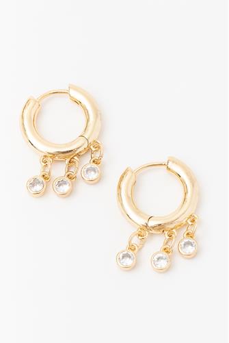 Bezel Set Crystal Fringe Huggie Hoop Earrings GOLD