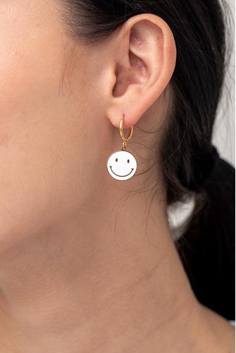 Happy Hoops Smiley Earrings WHITE