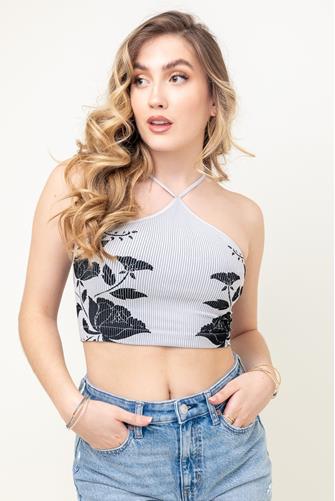 Center of Attention Printed Crop Top GREY FLORAL