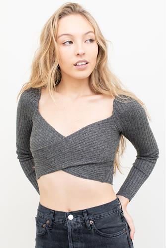 Criss Cross Knit Top CHARCOAL