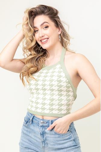 Houndstooth Halter Tank SEAGRASS