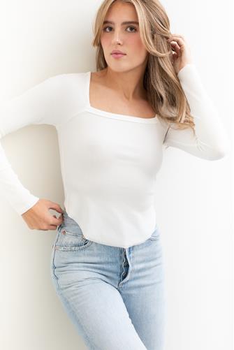 Square Neck Long Sleeve Top OFF WHITE