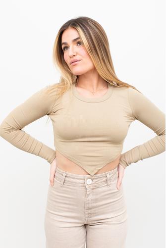 Handkerchief Hem Long Sleeve Knit Top LT MOSS