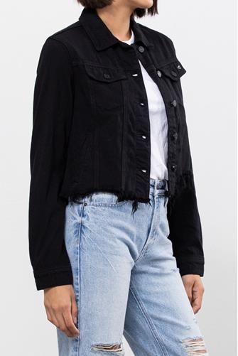 Black Denim Frayed Jacket BLACK