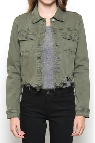 Military Frayed Crop Jacket OLIVE