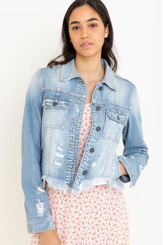 Frayed Hem Denim Jacket LIGHT DENIM