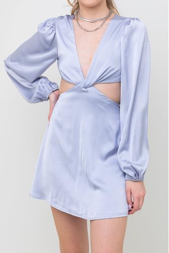 Long Sleeve Cut Out Mini Dress DUSTY BLUE
