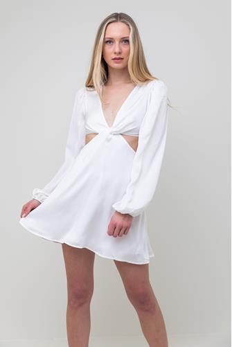 Long Sleeve Cut Out Mini Dress WHITE