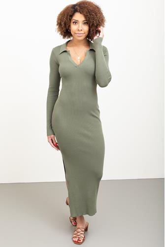 Open Back Collar Maxi Dress OLIVE