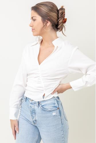 Ruched Collar Top OFF WHITE