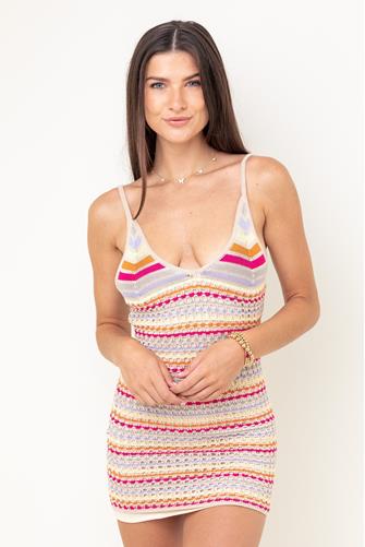 Crochet Mini Dress TAN MULTI