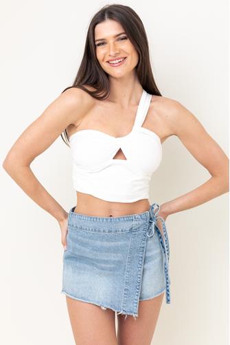 One Shoulder Crop Top WHITE