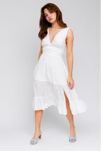 Double V Midi Dress WHITE