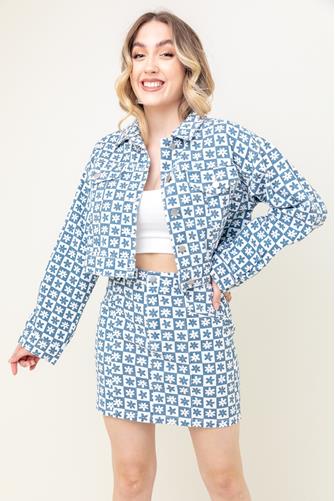 Daisy Denim Jacket WHITE BLUE CHECK