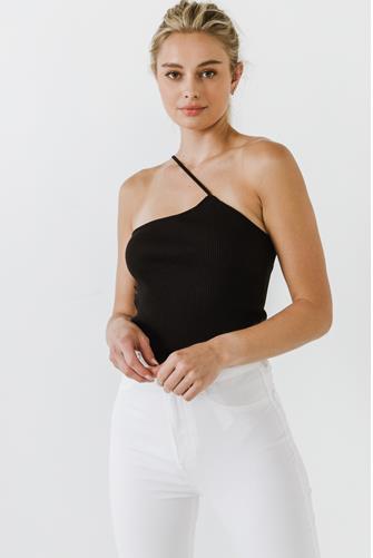 One Shoulder Strap Knit Tank BLACK