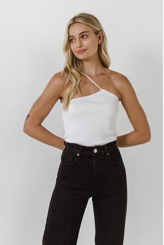 One Shoulder Strap Knit Tank WHITE