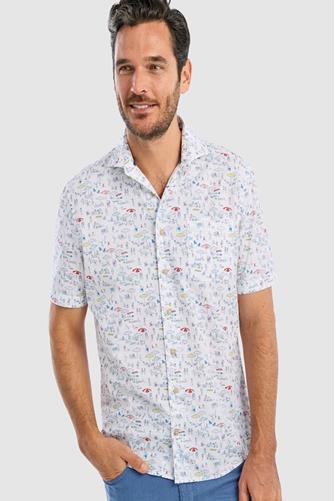 Where's Jo Beach Print Button Up Shirt WHITE