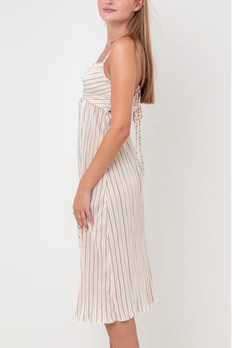 Multi Stripe Tie Sleeve Maxi Dress ORANGE-SAGE MULTI