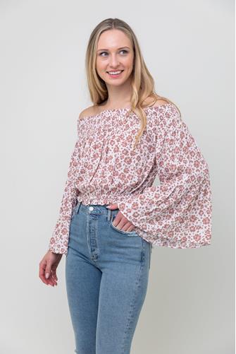 Off Shoulder Floral Bell Sleeve Top MAUVE