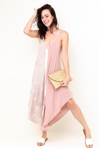Zebra Two-Tone Split Maxi Dress MAUVE/ZEBRA SPLIT