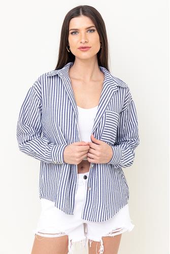 Striped Button Down Shirt BLUE WHITE