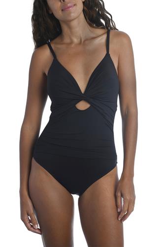 Black Island Goddess Twist Keyhole One Piece Swimsuit BLACK