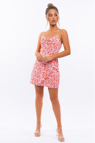 Daisy V-Neck Mini Dress CORAL-WHITE-FLORAL