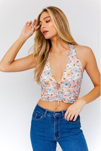 Floral Halter Crop Top IVORY MULTI FLORAL