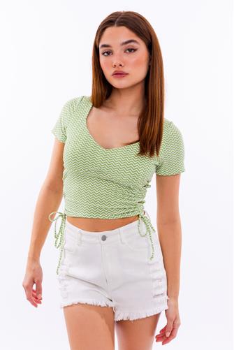 Ruched Short Sleeve Crop Top SAGE
