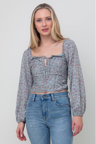 Floral Ruched Crop Top BLUE MULTI