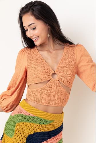 Smocked Ring Cut Out Top APRICOT