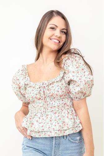 Floral Puff Sleeve Top RED MULTI