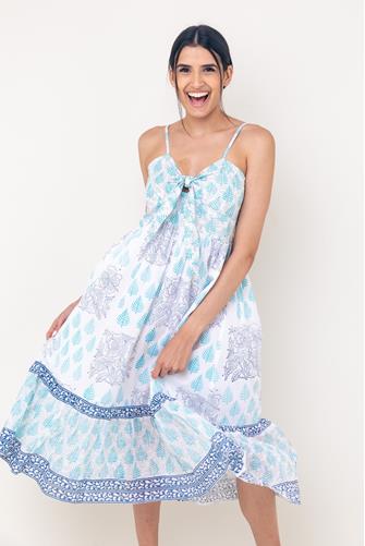 Calli Tie Front Floral Midi BLUE WHITE