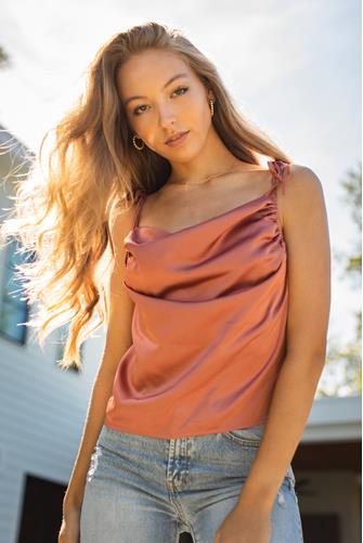 Silky Cowl Neck Cami PINK