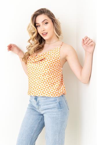 Checkered Cowl Tank Top ORANGE PINK CHECK