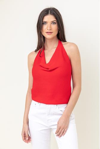 Cowl Neck Halter Knit Top RED