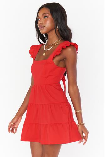 Lovely Tie Back Mini Dress CHERRY POPLIN