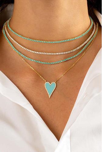 Elongated Pave Heart Necklace TURQUOISE